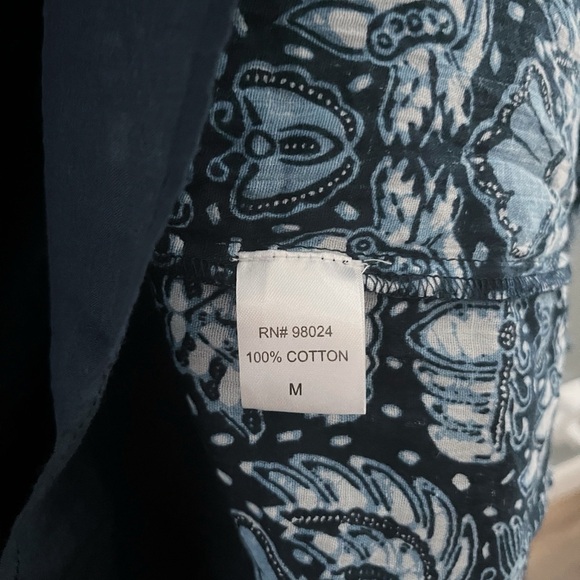 CAROLINE CONSTAS Blue Printed Size Medium Cotton Boho Midi Low V Neck Dress - Picture 3 of 12